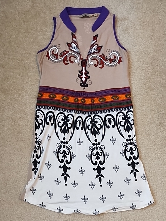 Global Desi Tops - Global Desi Sleeveless Knit Tunic Top Women's Size XS Boho Black White Purple